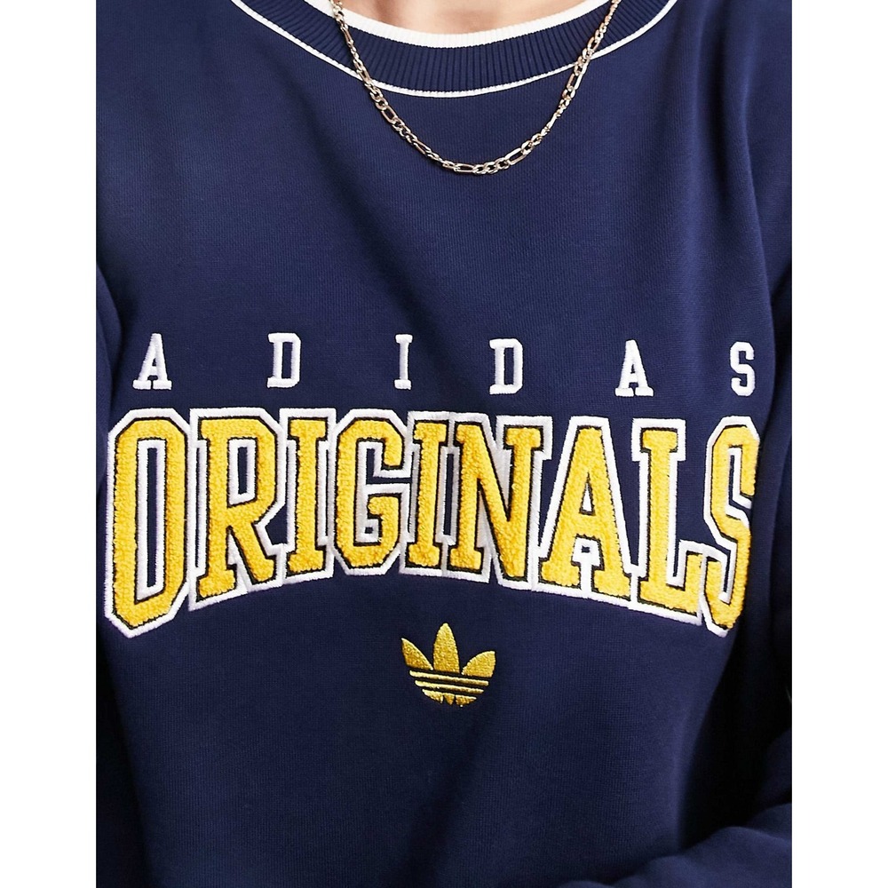 Adidas Originals Retro Revival Logo Graphic Sweatshirt Navy Blue Mens Large - Picture 4 of 10